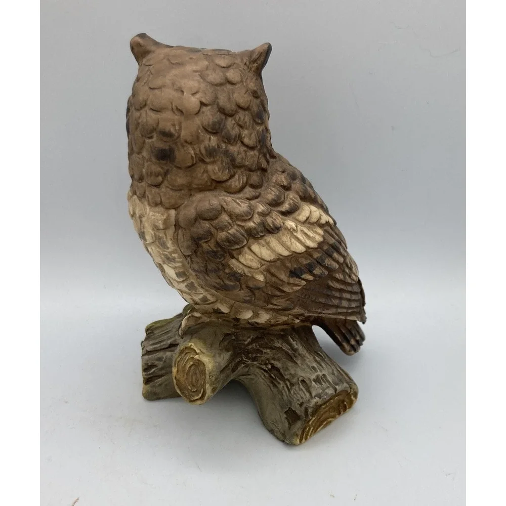 Vintage Japan Owl Sculpture Figurine Perched on a Log - 5.25